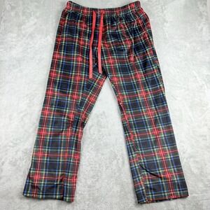 Ashford & Brooks Pajama Pants Large Red Black Green Plaid Fleece Sleepwear 32x31